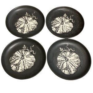 4 Threshold Black White Pumpkin Pattern Stoneware Dessert Appetizer Plates 6"